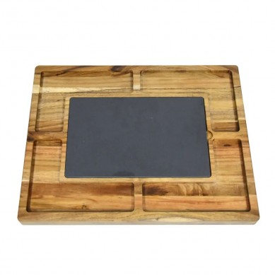 Extra Large Slate Acacia Wooden Cheese Board with Charcuterie Set Includes Cheese Knives For Serving Tray