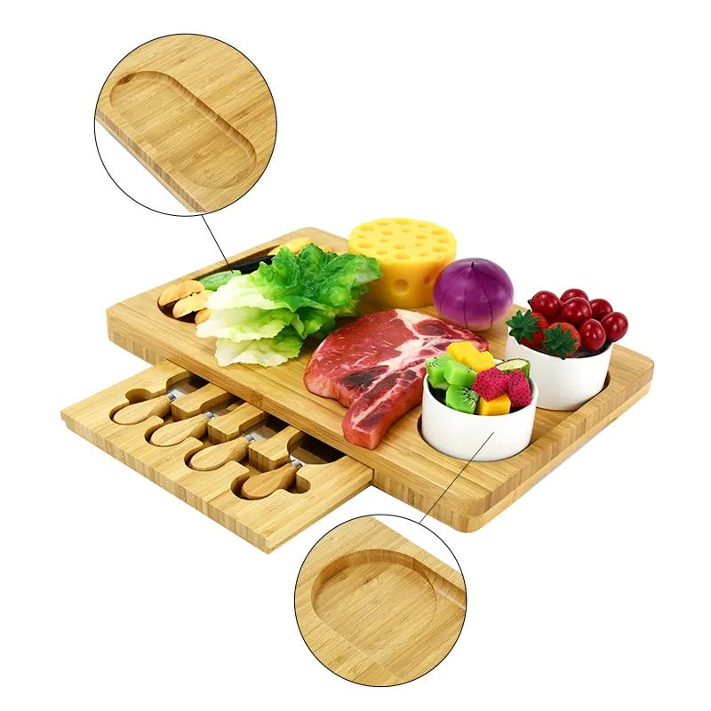 One of Hottest for Wine Aerator - Large Wood Cheese Platter Gift Charcuterie Board Set Unique Bamboo Cheese Board with Cutlery Set and Ceramic Bowls – Shunstone