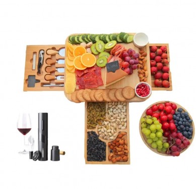 Premium Bamboo Cheese Board Large Extra Meat Charcuterie Platter Serving Tray for Housewarming Holiday Birthday Wedding