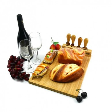 Large Bamboo Cheese Board and Knife Set Custom Wholesale Cheese Cutting Board with Cutlery Holder
