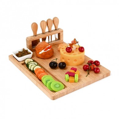 tabla de queso Bamboo End Grain Chopping Blocks Thin Cheese Board Trays with Knife Set Ceramic Bowl For Home Kitchen