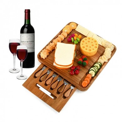Household Acacia Wood Charcuterie Board Laser Engraved Wooden Cheese Boards and Knife Set for Home Kitchen,Party