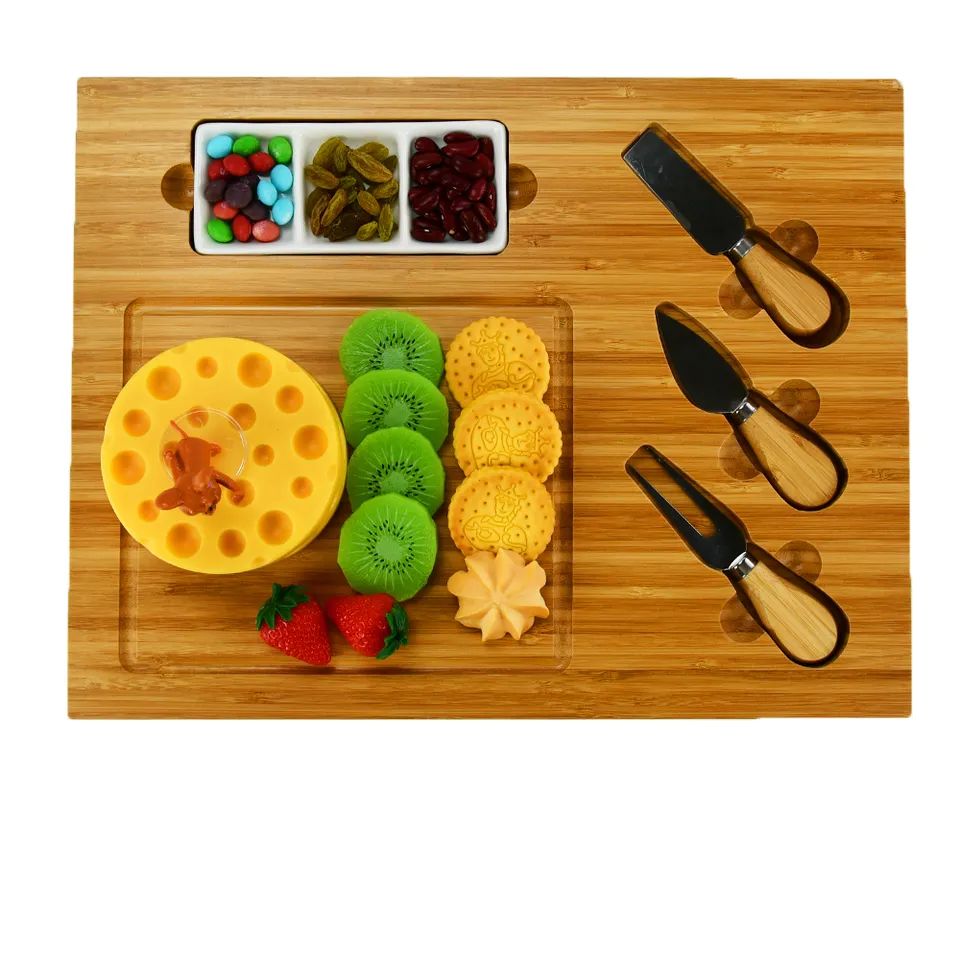 Professional ChinaGift Wood Box - Hot Selling Food Grade Epoxy Bamboo Wooden Charcuterie Cheese Platter Board Knife Set With Wine Opener Sauce Dish – Shunstone