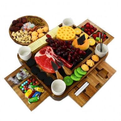 Luxury Wood Cheese Boards Charcuterie Boards And Knife Set With 4 Ceramic Bowls And Extra Wooden Snack Plate