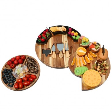 Acacia Wood Cheese Boards Round Wooden Mini Bamboo Cheese Board Set and Food Serving Plate
