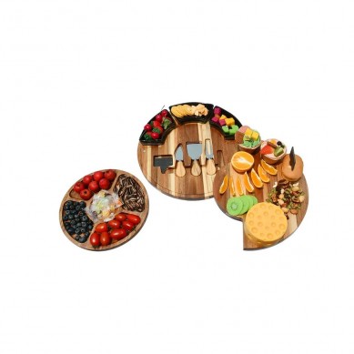 Sublimation Acacia Wood Round Cheese Board Cutting Chopping Set With Snack Tray Dome Knives Slates Marble