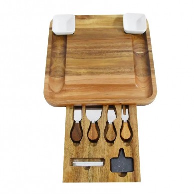 Acacia Wood Cheese Board With Charcuterie Platter And Knives