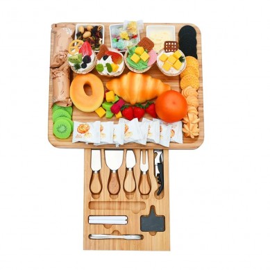 New Products 2023 Unique Ceramic Thin Cheese Grazing Board Trays Bamboo Flat Fruit Food Platter and Knife Set for Party