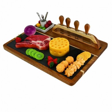 Luxury Wooden Cheese Serving Charcuttery Platter Charcuterie Boards Set Steak Board with Knife,Ceramic Bowl,Fork