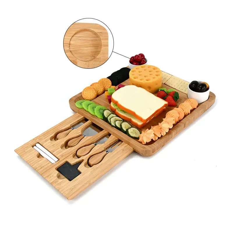 Wholesale Gold Whiskey Stones - Exquisite Bamboo Cheese Board Charcuterie Set with Slide-Out Drawers Cutlery for Meat and Wine – Shunstone
