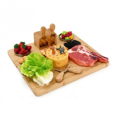Large Bamboo Cheese Board Charcuterie Platter With 4 Stainless Steel Tools 2 Ceramic Trays 4 Cheese Markers