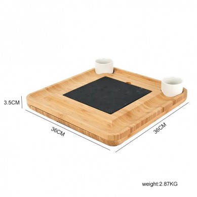 Premium Charcuterie Board Organic Wood Serving Tray Bamboo Cheese Board with Slate and Ceramic Bowls for Birthday Gift