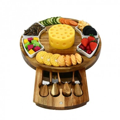 Premium Cheese Cutting Board Set – Charcuterie Board Set and Cheese Serving Platter – 13 inch Meat/Cheese Board Knife Set