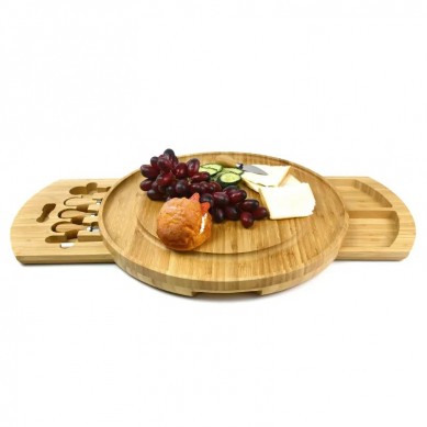 Cheese Board and Knife Set Large Round Charcuterie Board Set Bamboo Cheese Board Set