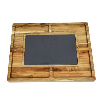 Extra Large Slate Acacia Wooden Cheese Board with Charcuterie Set Includes Cheese Knives For Serving Tray