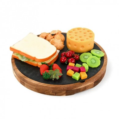 Premium Acacia Wood Round Cheese Board Bamboo Cheese Serving Platter Wooden Cutting Board and Knife Set