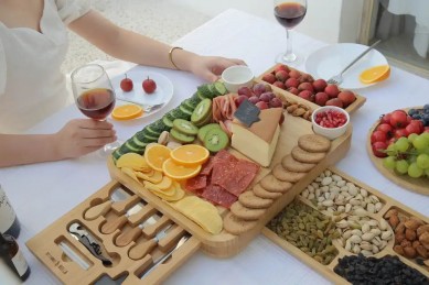 Premium Bamboo Cheese Board Large Extra Meat Charcuterie Platter Serving Tray for Housewarming Holiday Birthday Wedding