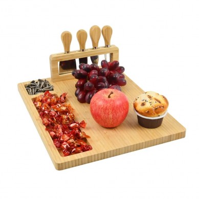 Large Bamboo Cheese Board and Knife Set Custom Wholesale Cheese Cutting Board with Cutlery Holder