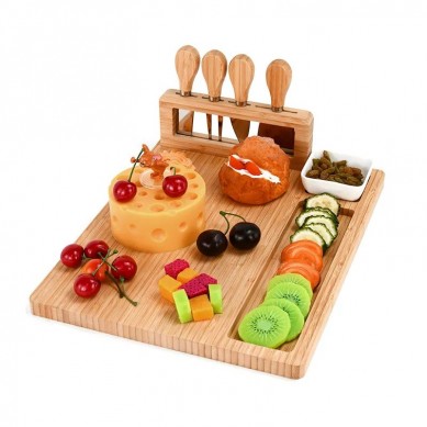 tabla de queso Bamboo End Grain Chopping Blocks Thin Cheese Board Trays with Knife Set Ceramic Bowl For Home Kitchen