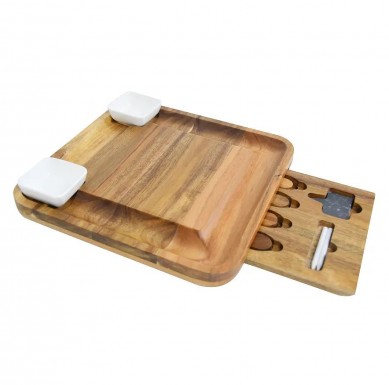 Acacia Wood Cheese Board With Charcuterie Platter And Knives