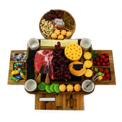 Luxury Wood Cheese Boards Charcuterie Boards And Knife Set With 4 Ceramic Bowls And Extra Wooden Snack Plate