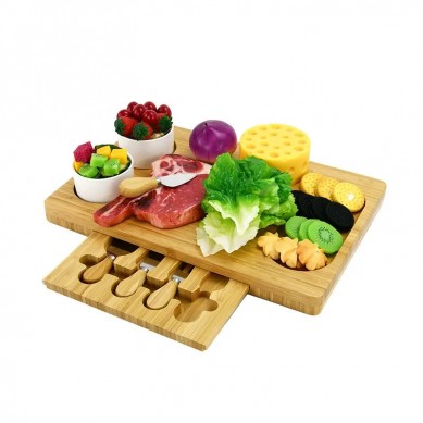 Bamboo Cheese Cutting Board Set Thin Serving Trays Charcuterie Platter with Cutlery Set,Unique Chopping Blocks Kitchen