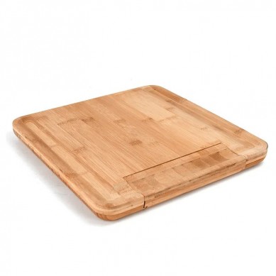 Custom Factory Price 3 Label Chalk and Slate Wooden Bamboo Cheese Board with Cutlery Set