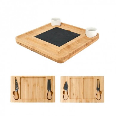 Premium Charcuterie Board Organic Wood Serving Tray Bamboo Cheese Board with Slate and Ceramic Bowls for Birthday Gift