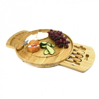 Cheese Board and Knife Set Large Round Charcuterie Board Set Bamboo Cheese Board Set