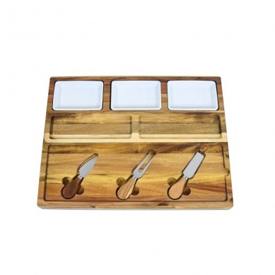 Luxury Acacia Wood Thick Slate Cheese Boards Meat Server Steak Cutting Board with and Knife Set for Parties and Entertaining