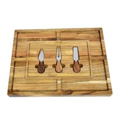 Natural Wooden Thick Cheese Boards Steak Chopping Board with Ceramic Bowl