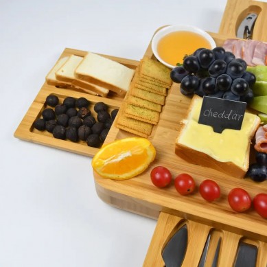 Bamboo Cheese Board and Knife Set Bamboo Charcuterie Boards Large Extra Meat Charcutter Platter Serving Tray