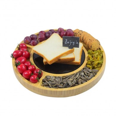 High Quality Factory Price Cheap Round Bamboo Wood Charcuterie Serving Platter Cutting Cheese Board with Marble and Knife Set