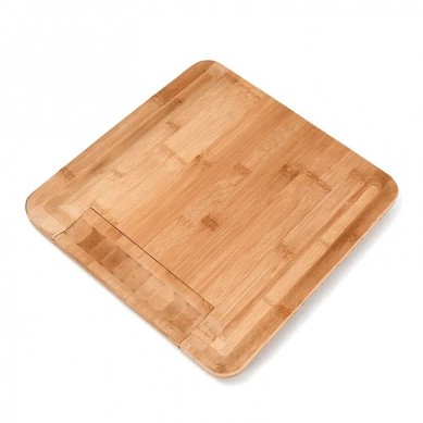 Bamboo Wood Cheese Cutting Board with Cutlery Set with 4 Knives Tools Slide-out Utensils Drawer