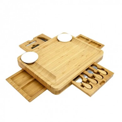 Large Bamboo Cheese Cutting Board And Knife Set: 16 x 13 x 2 Inch Wood Charcuterie Platter For Wine, Cheese, Meat