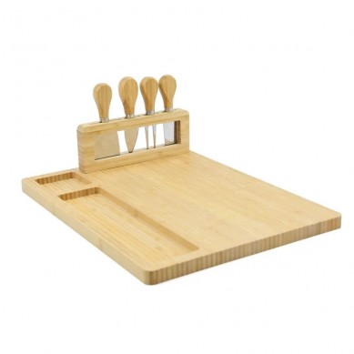 Large Bamboo Cheese Board and Knife Set Custom Wholesale Cheese Cutting Board with Cutlery Holder