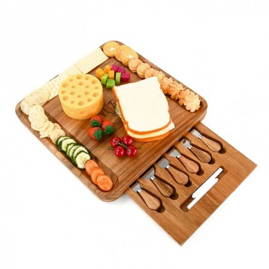 Household Acacia Wood Charcuterie Board Laser Engraved Wooden Cheese Boards and Knife Set for Home Kitchen,Party