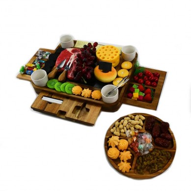 Luxury Wood Cheese Boards Charcuterie Boards And Knife Set With 4 Ceramic Bowls And Extra Wooden Snack Plate