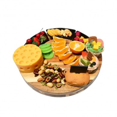 Sublimation Acacia Wood Round Cheese Board Cutting Chopping Set With Snack Tray Dome Knives Slates Marble