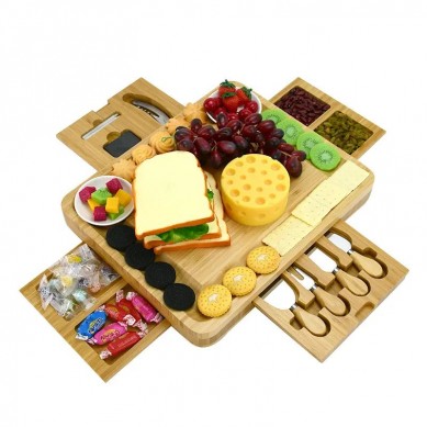 Bamboo Cheese Board Charcuterie Board Set Serving Tray With Cheese Knives for Wedding, Anniversary,Christmas Gifts