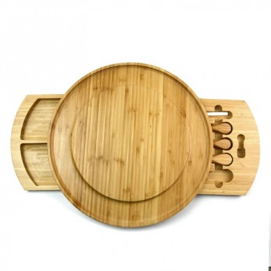 Cheese Board and Knife Set Large Round Charcuterie Board Set Bamboo Cheese Board Set