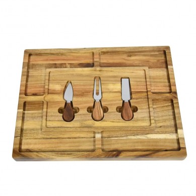 Extra Large Slate Acacia Wooden Cheese Board with Charcuterie Set Includes Cheese Knives For Serving Tray