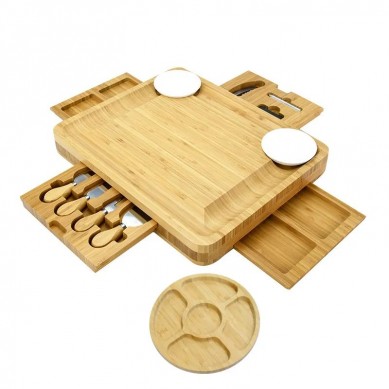 Large Bamboo Cheese Cutting Board And Knife Set: 16 x 13 x 2 Inch Wood Charcuterie Platter For Wine, Cheese, Meat