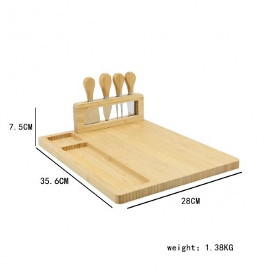 Large Bamboo Cheese Board and Knife Set Custom Wholesale Cheese Cutting Board with Cutlery Holder