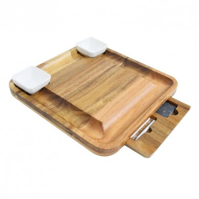 Acacia Wood Cheese Board With Charcuterie Platter And Knives