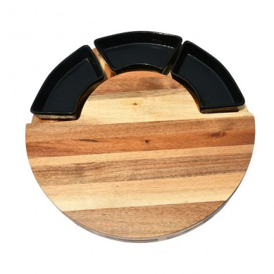 Smirly Round Bamboo Wood Cheese Boards Charcuterie Boards And 3 Black Ceramic Bowls For Kitchen