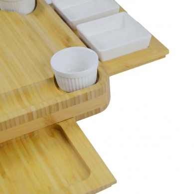 Hot Sale Charcuterie Serving Tray Natural Bamboo Wood 4 Magnetic Slide-Out Drawers Cheese Cutting Board with Knife Set