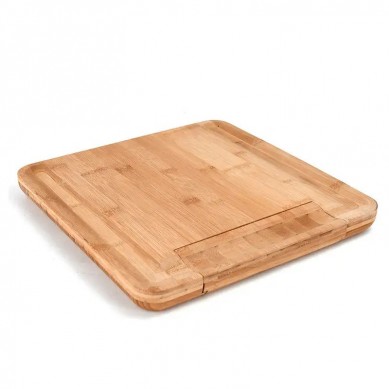 Exquisite New Design Eco-Friendly Bamboo Wooden Cheese Board with Cutlery Set and Grooves Slate