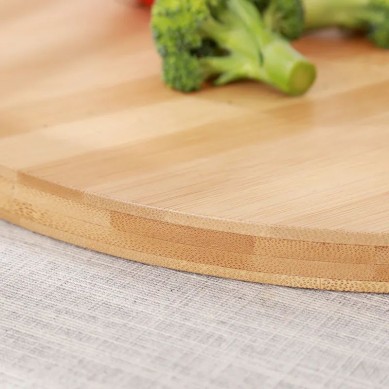 Large Round Size Bamboo Cheese Board and Cutlery Set, includes 2 Cheese Knives with Ceramic Handles