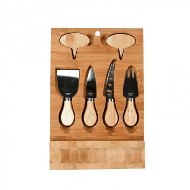 Custom Factory Price 3 Label Chalk and Slate Wooden Bamboo Cheese Board with Cutlery Set